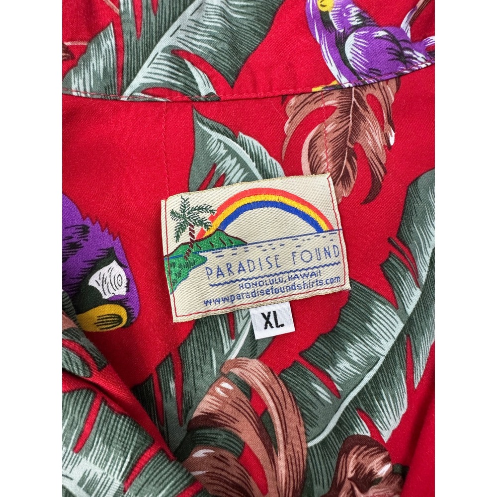 Paradise Found Hawaiian Shirt Red Parrot Tropical / Men's Extra Large - Picture 3 of 7
